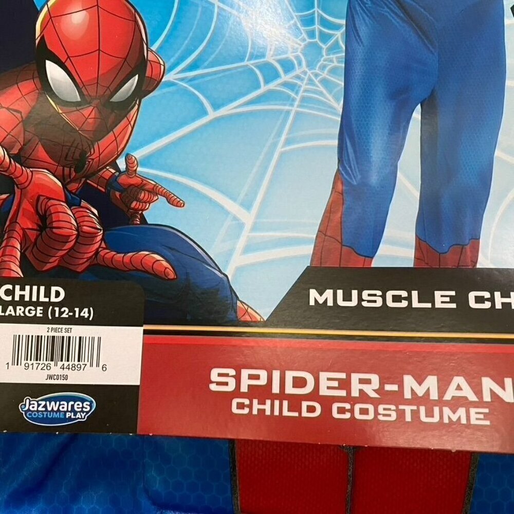 Jazwares Kids' Marvel Spider-Man Muscle Chest Halloween Costume Jumpsuit Mask L - Picture 6 of 8